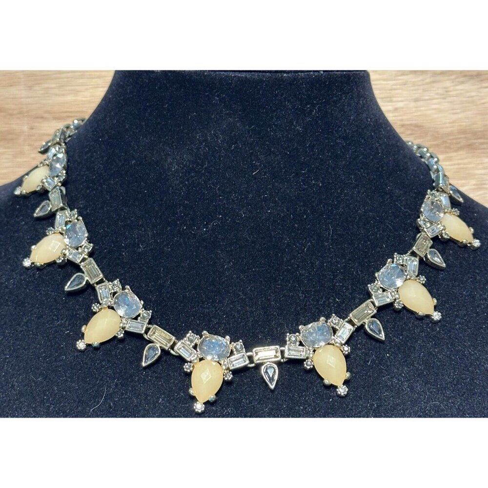 White House Black Market Multi Color Rhinestone Statement Necklace Gold Tone